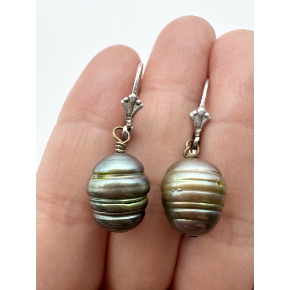 Vintage Sterling Silver Natural Pearl Lever Back Earrings